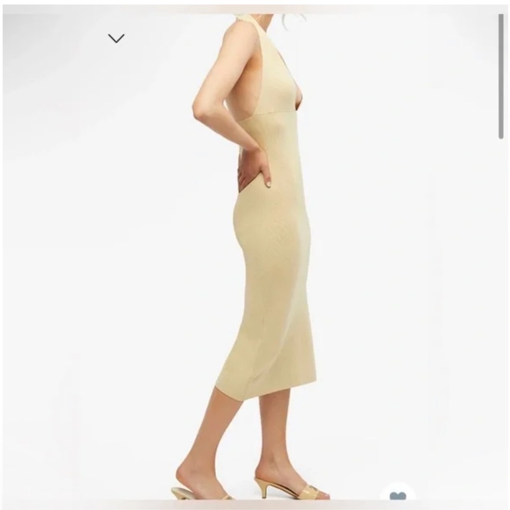 WEWOREWHAT Fashioned Ribbed Knit Halter Maxi Dress in Wheat - SZ Small - Picture 5 of 6